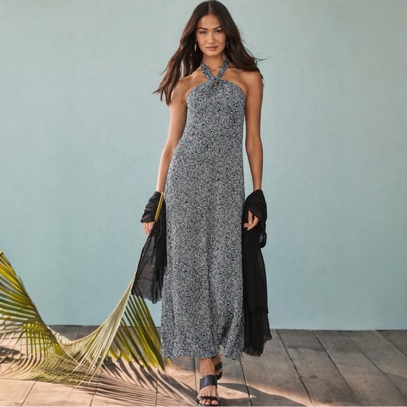 J. Jill Dresses & Skirts - J. Jill Black Paisley Halter Maxi Dress Petite Medium NWT